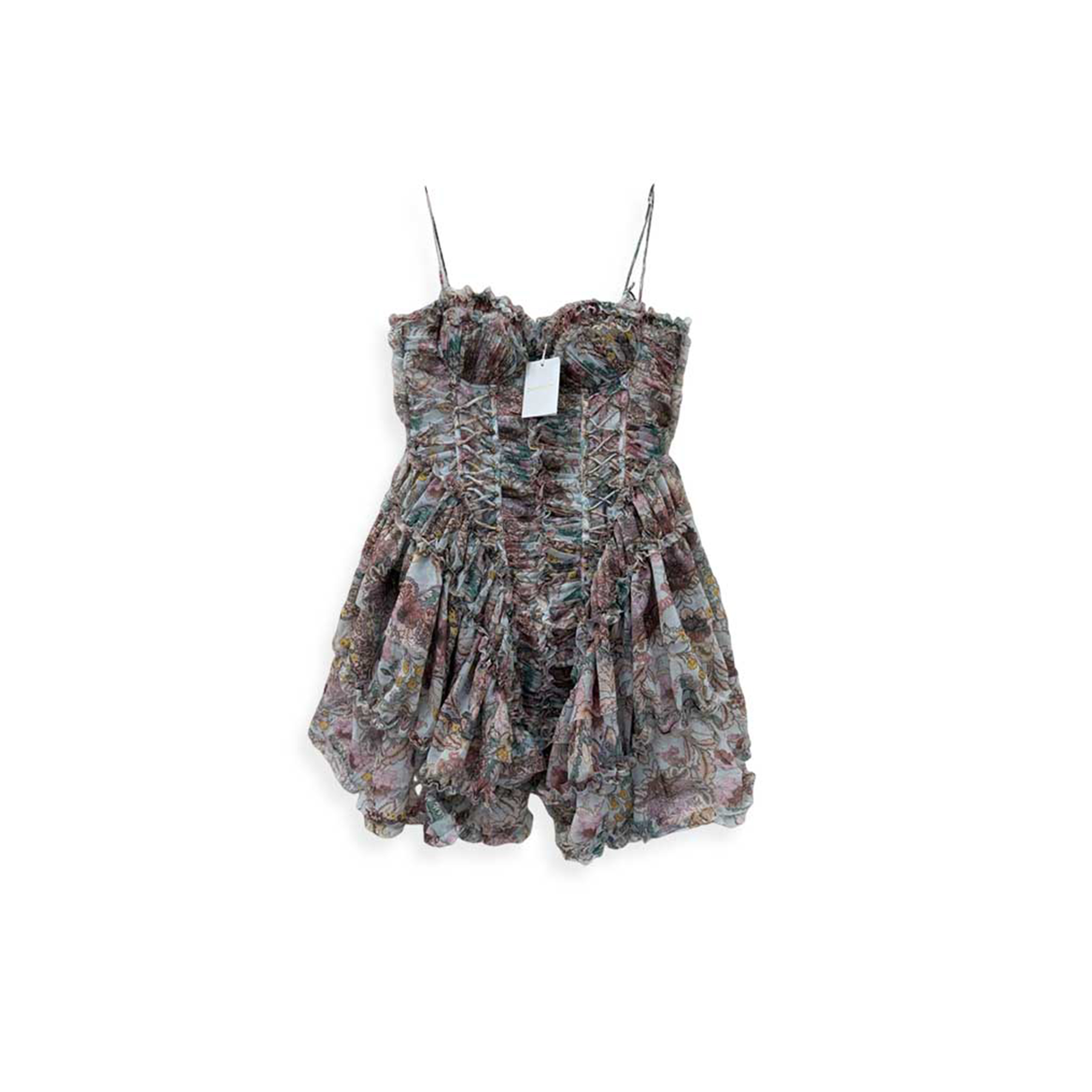 ZIMMERMANN RUFFLED LACE-UP MINI DRESS 